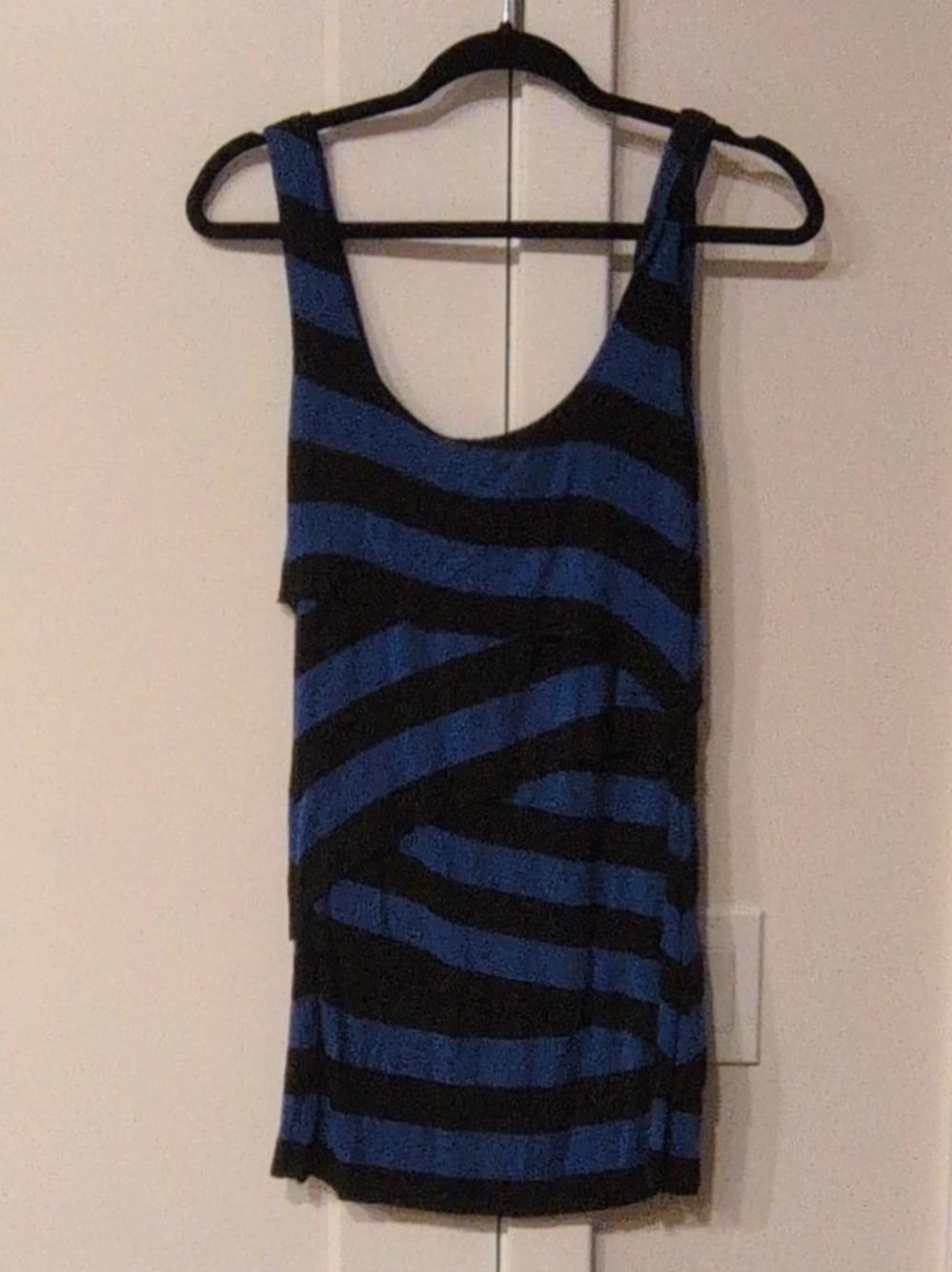 Blue and Black Striped Scoop Tank